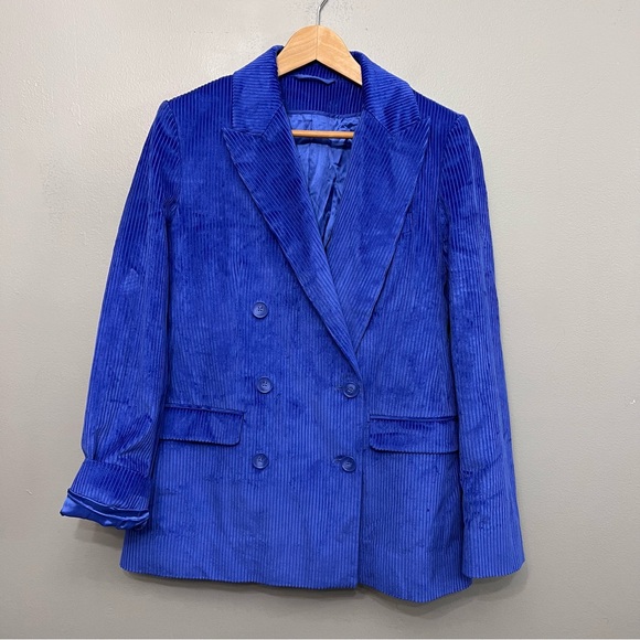 COS Royal Blue Double Breasted Corduroy Blazer Size 10 - Picture 2 of 11